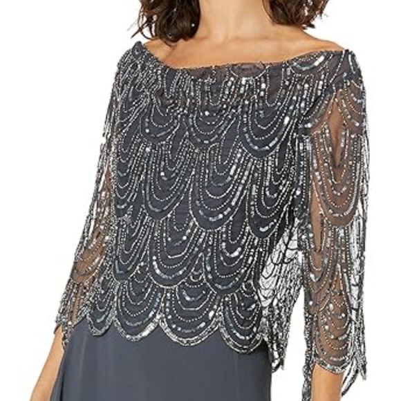 J Kara Women's Petite 3/4 Scallop Beaded Pop Over Gown Size 20W - Picture 2 of 10